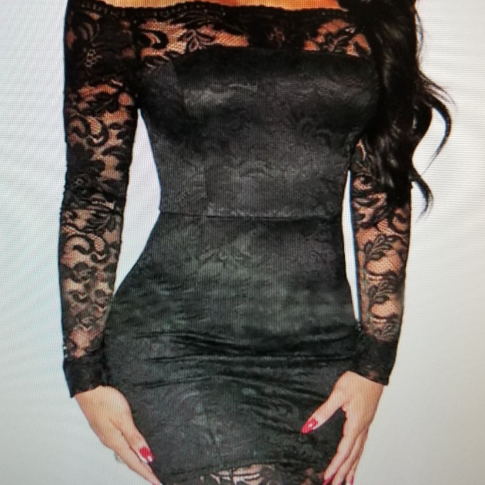 Black Sexy Lace Long Sleeve Off Shoulder Mini Dres